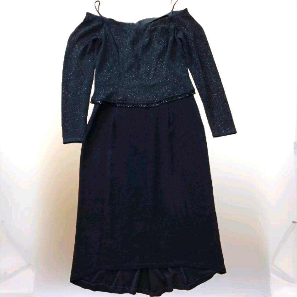 Scott McClintock Black Square Neck Formal Prom Dress Stretch Lined USA Size 12